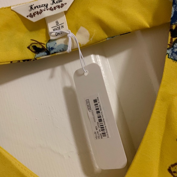 Yellow and Blue Floral Pattern Mini Dress - Picture 3 of 3